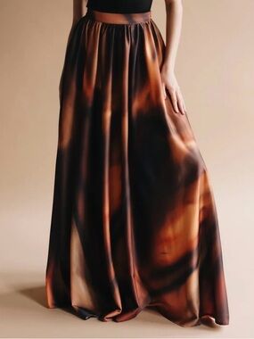 Jamil Mera Skirt - Brown and Orange Swirl Maxi